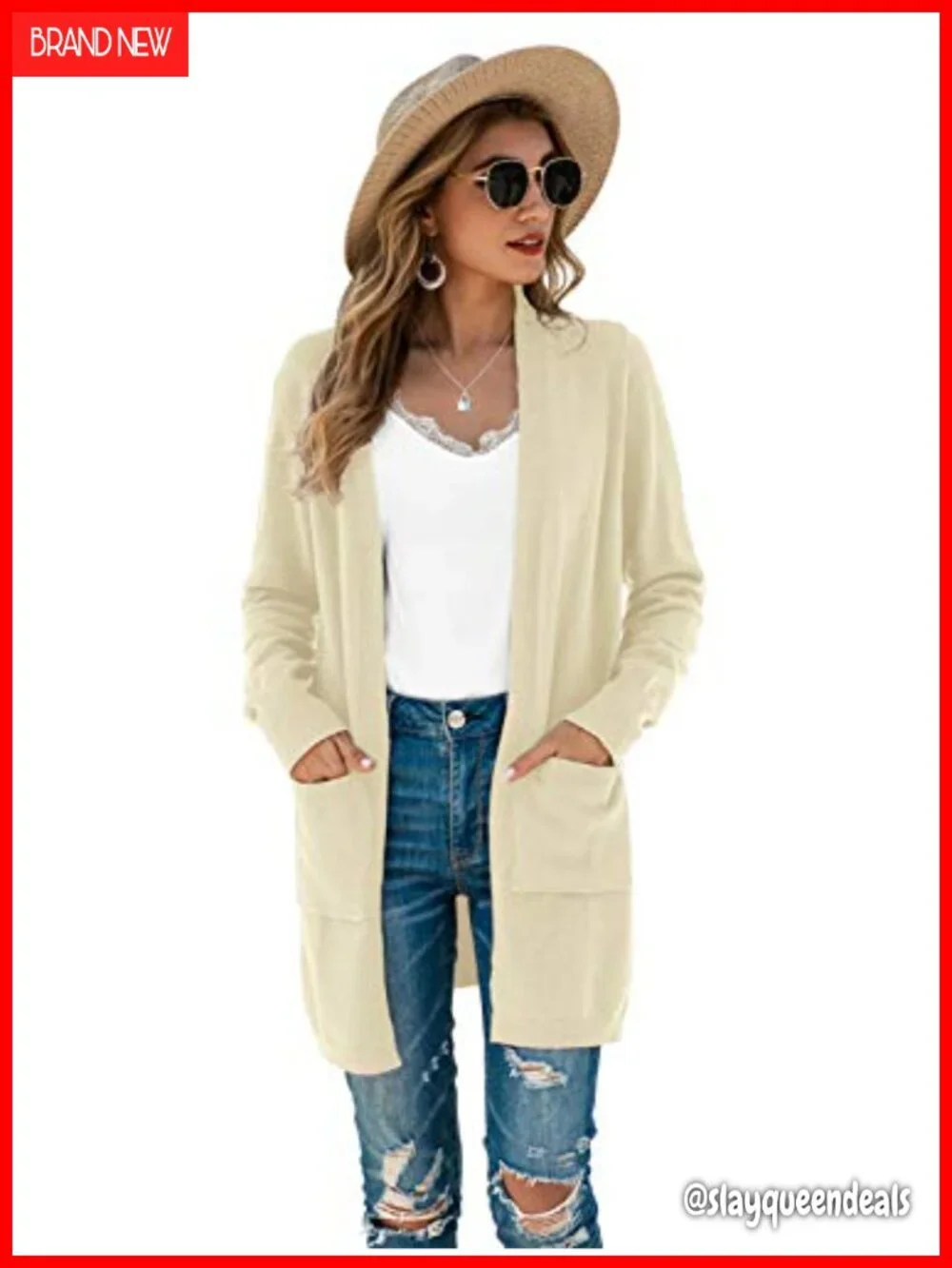 Long Sleeve Open Front Knit Cardigan with Pockets Oversized